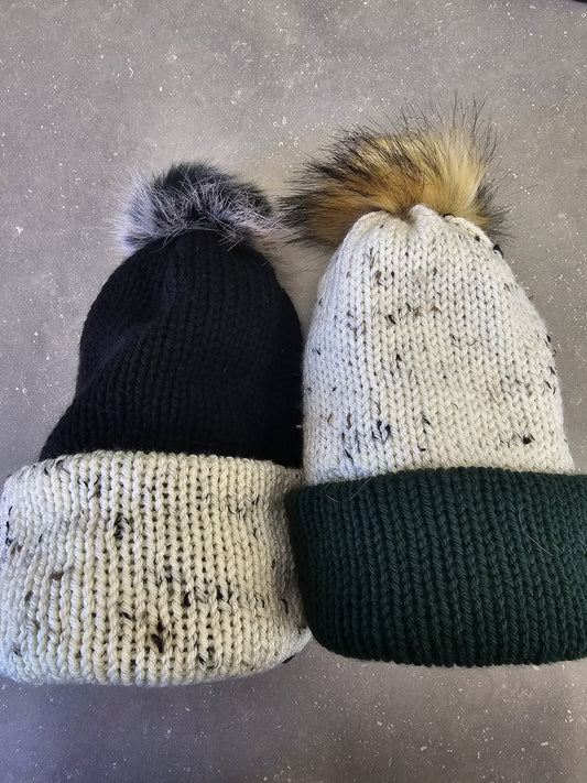 K Handmade Reversible Toque With Removable PomPom - General - Anytime Apparel Cranbrook